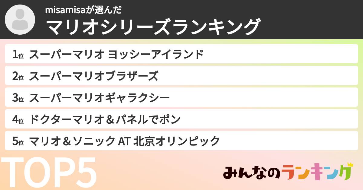 misamisaさんの「マリオシリーズランキング」