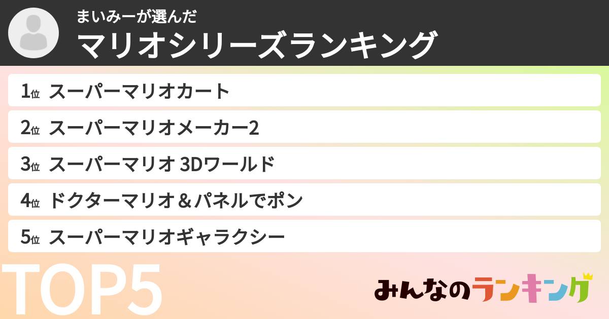 まいみーさんの「マリオシリーズランキング」