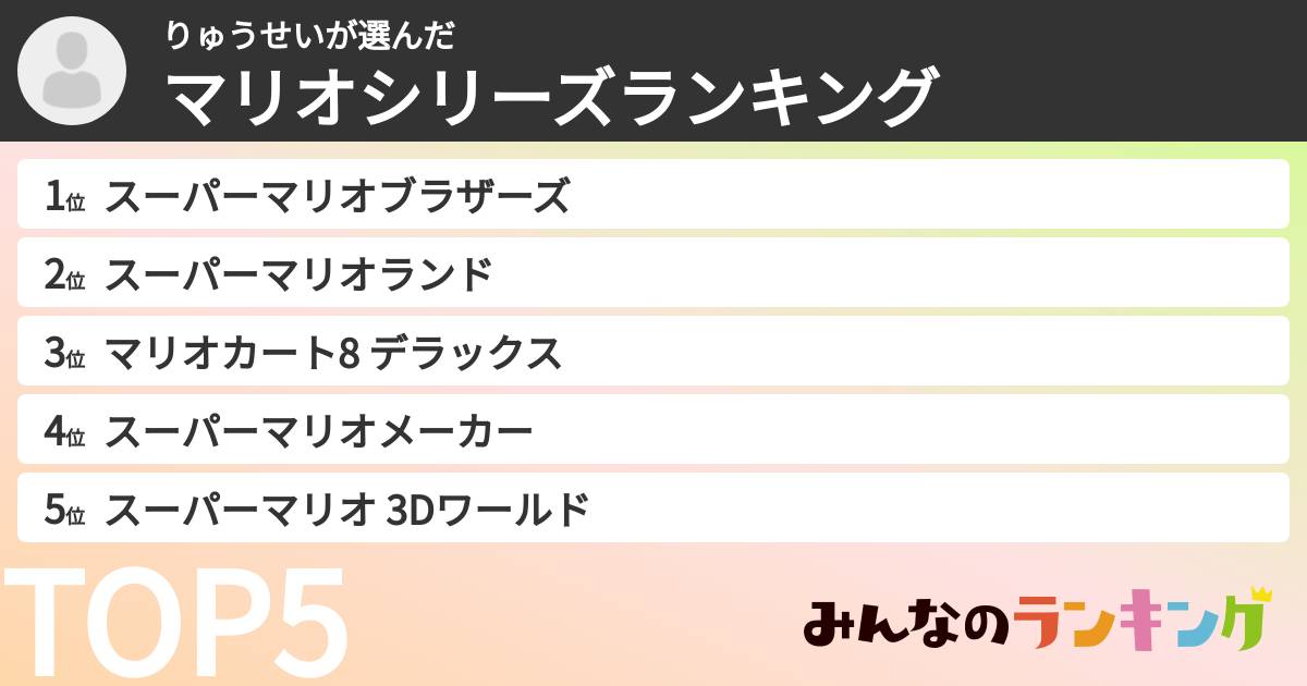 りゅうせいさんの「マリオシリーズランキング」