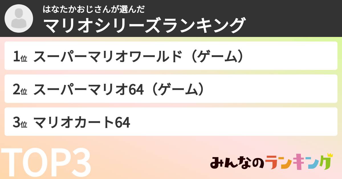 はなたかおじさんさんの「マリオシリーズランキング」