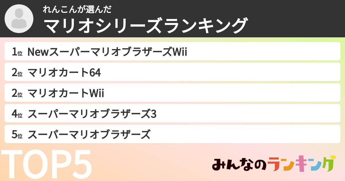 れんこんさんの「マリオシリーズランキング」
