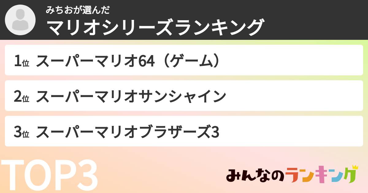 みちおさんの「マリオシリーズランキング」