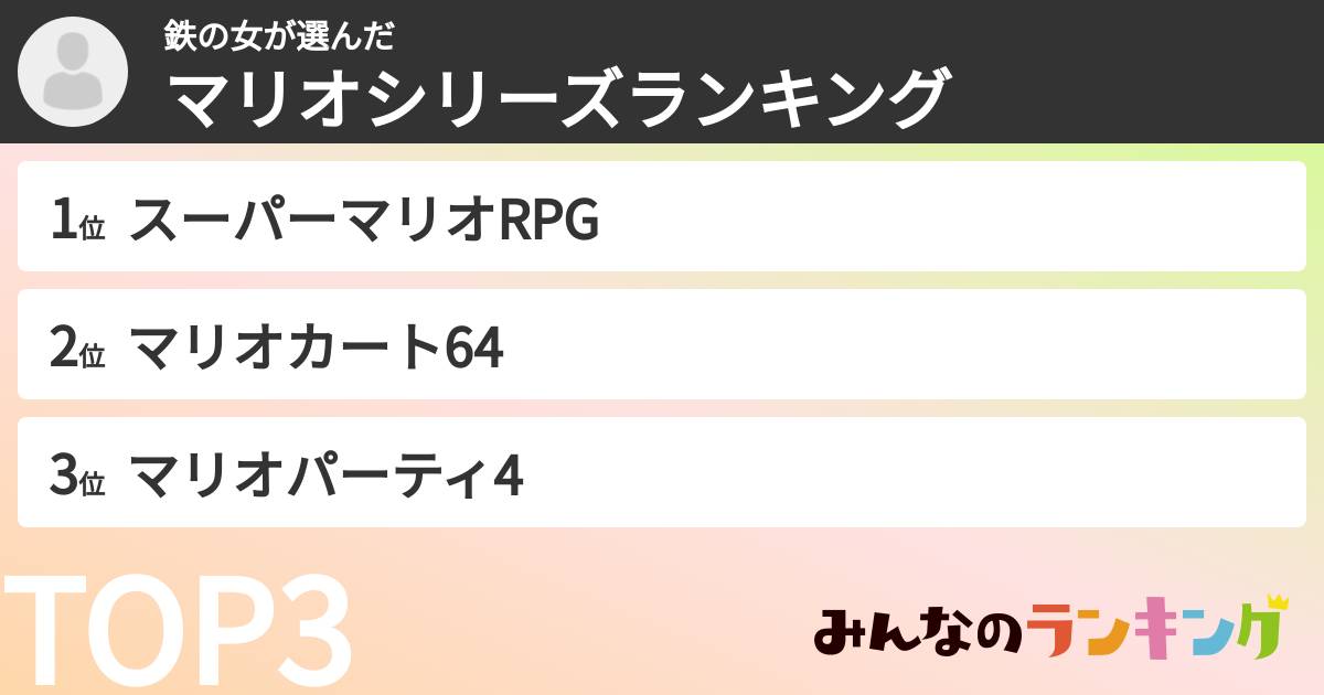 鉄の女さんの「マリオシリーズランキング」