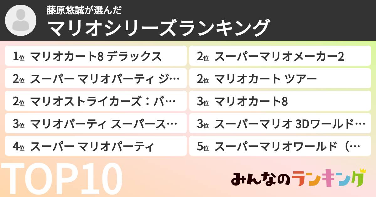 藤原悠誠さんの「マリオシリーズランキング」