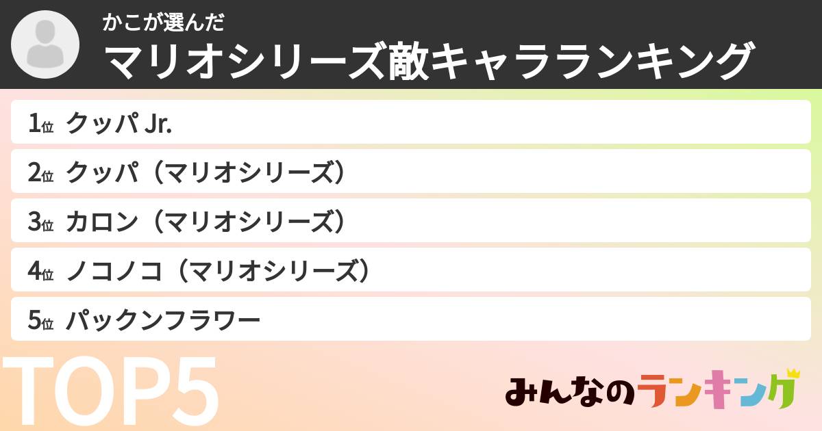 かこさんの「マリオシリーズ敵キャラランキング」