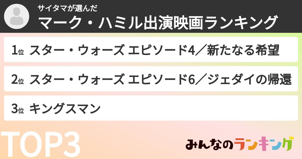 サイタマさんの「マーク・ハミル出演映画ランキング」