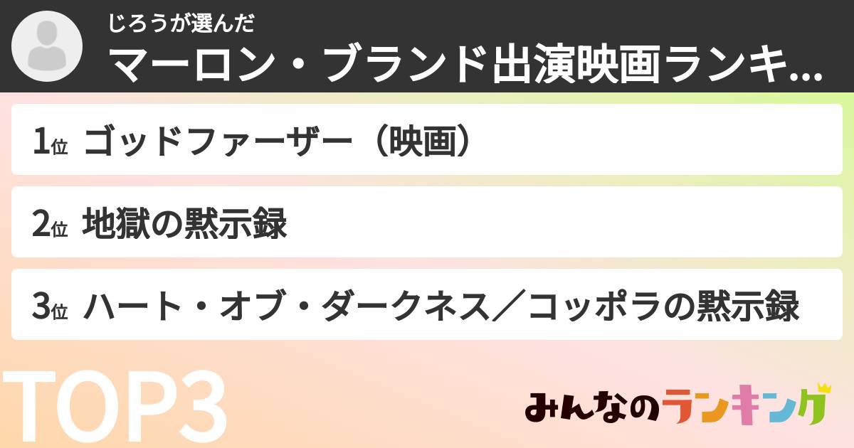 じろうさんの「マーロン・ブランド出演映画ランキング」