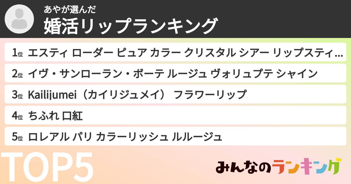 あやさんの「婚活リップランキング」