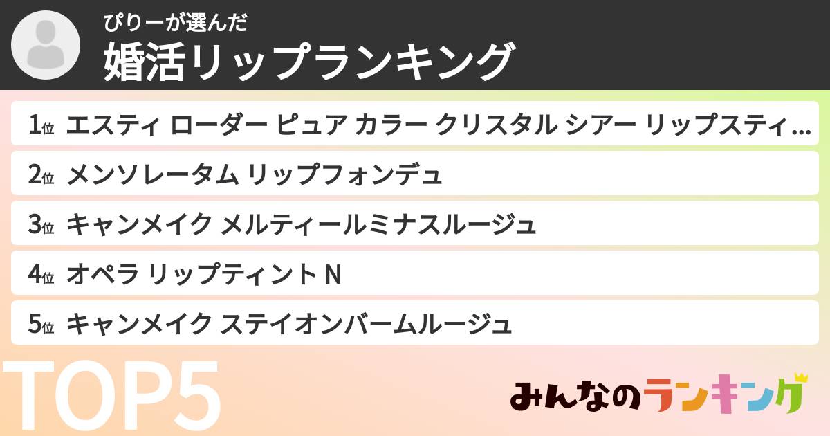 ぴりーさんの「婚活リップランキング」