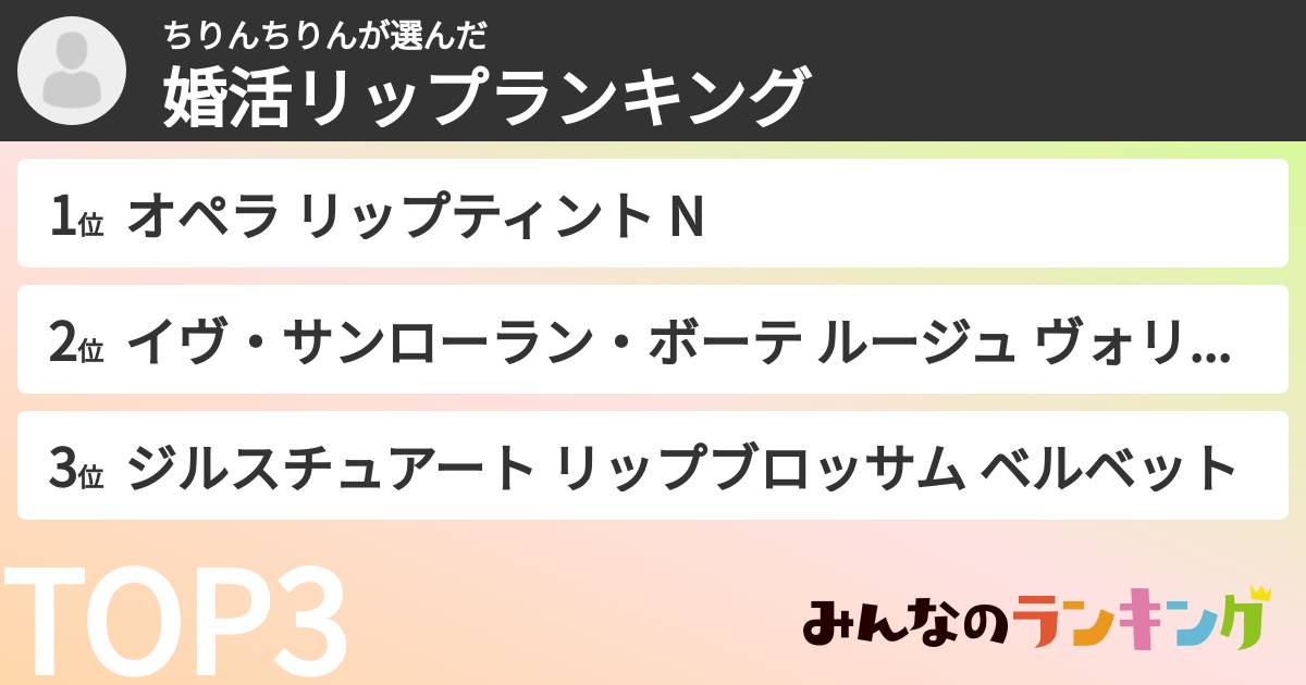 ちりんちりんさんの「婚活リップランキング」