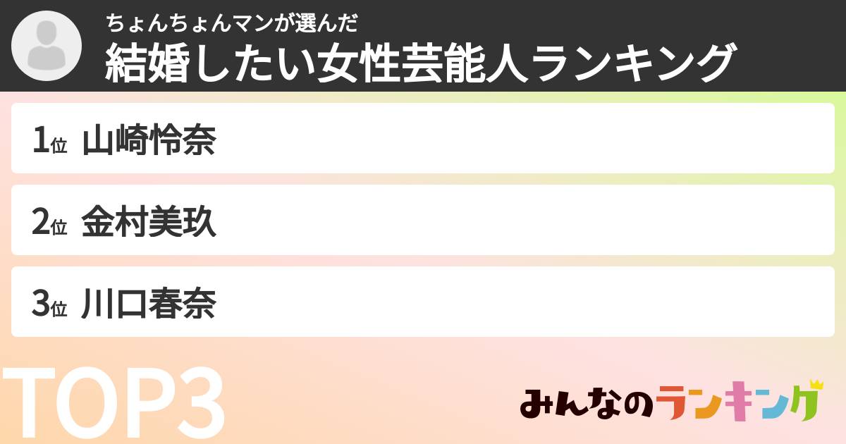 ちょんちょんマンさんの「結婚したい女性芸能人ランキング」
