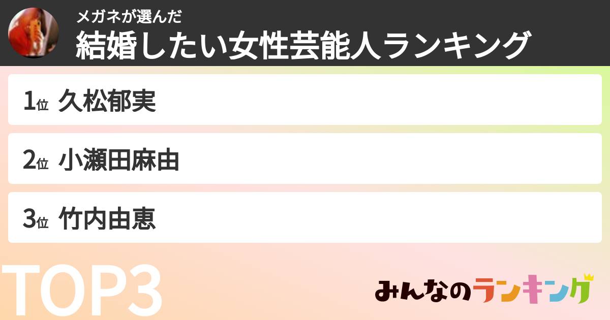 メガネさんの「結婚したい女性芸能人ランキング」