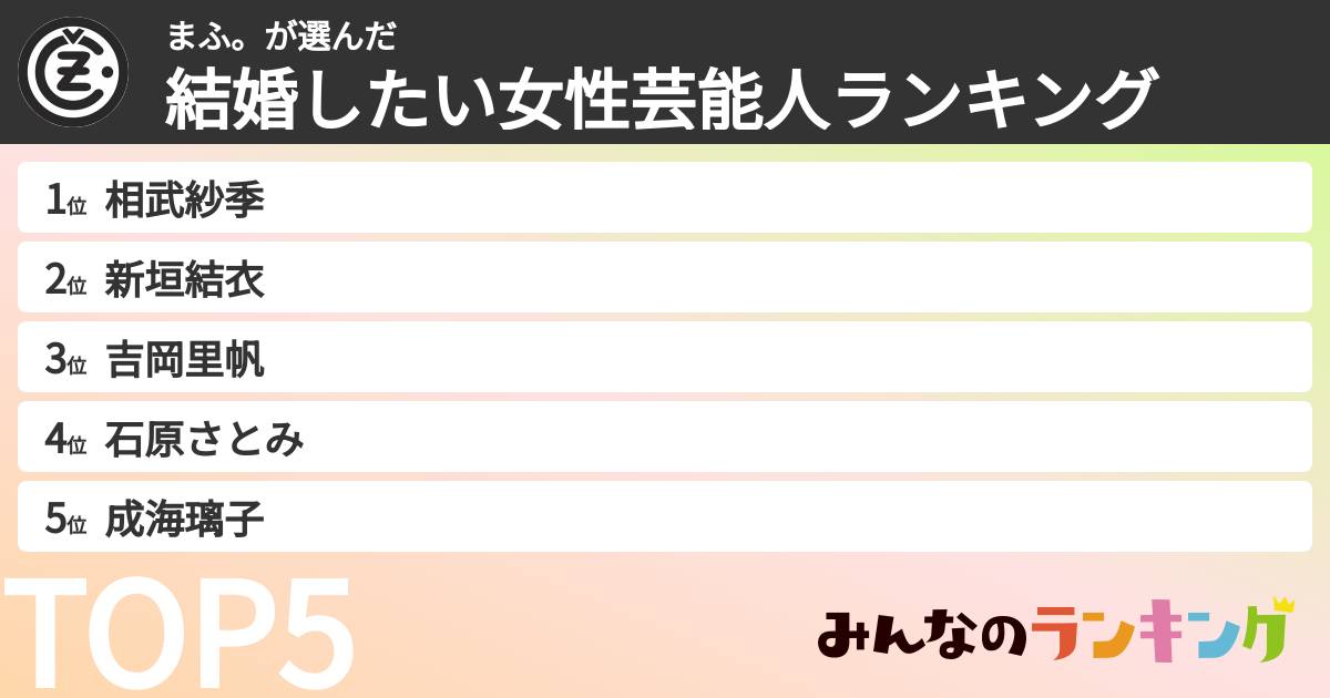 まふ。さんの「結婚したい女性芸能人ランキング」