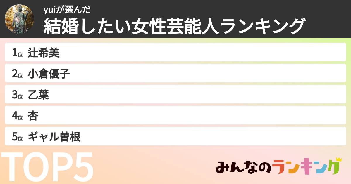yuiさんの「結婚したい女性芸能人ランキング」