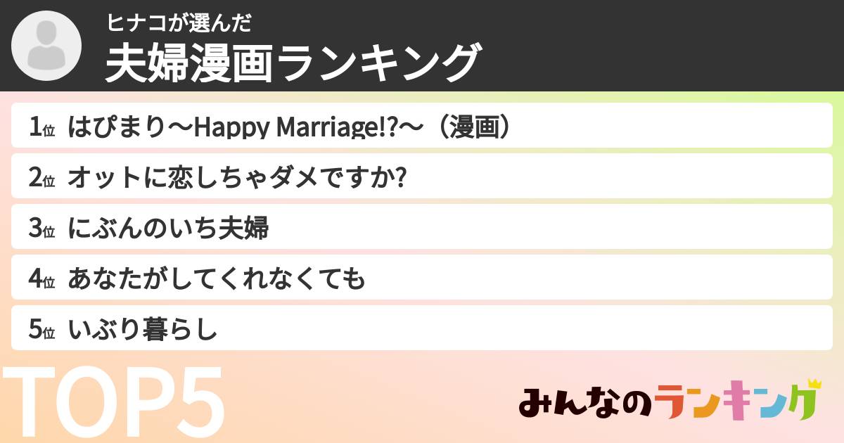 ヒナコさんの「夫婦漫画ランキング」