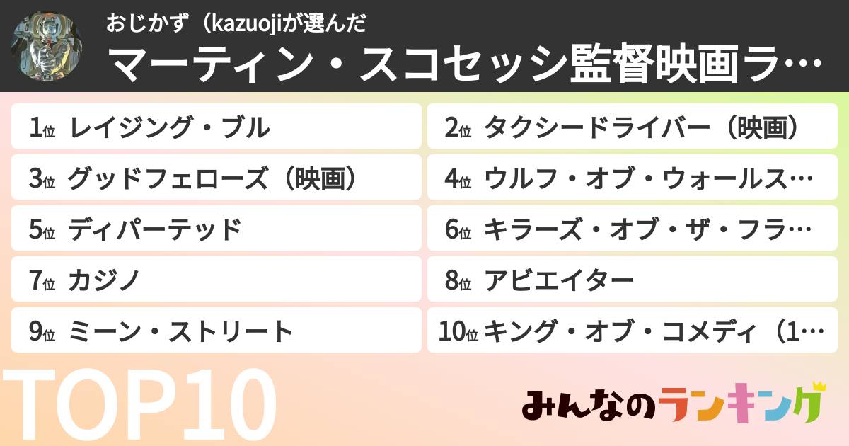 おじかず(kazuojiさんの「マーティン・スコセッシ監督映画ランキング」