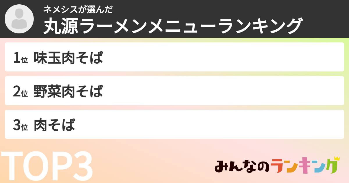 ネメシスさんの「丸源ラーメンメニューランキング」
