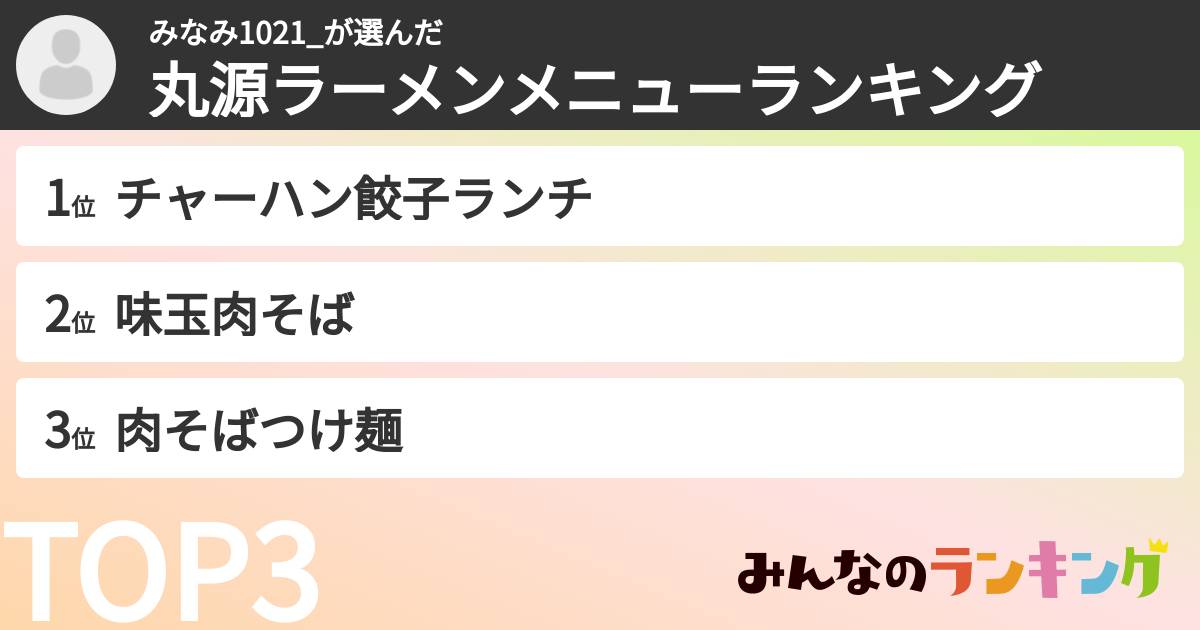 みなみ1021_さんの「丸源ラーメンメニューランキング」