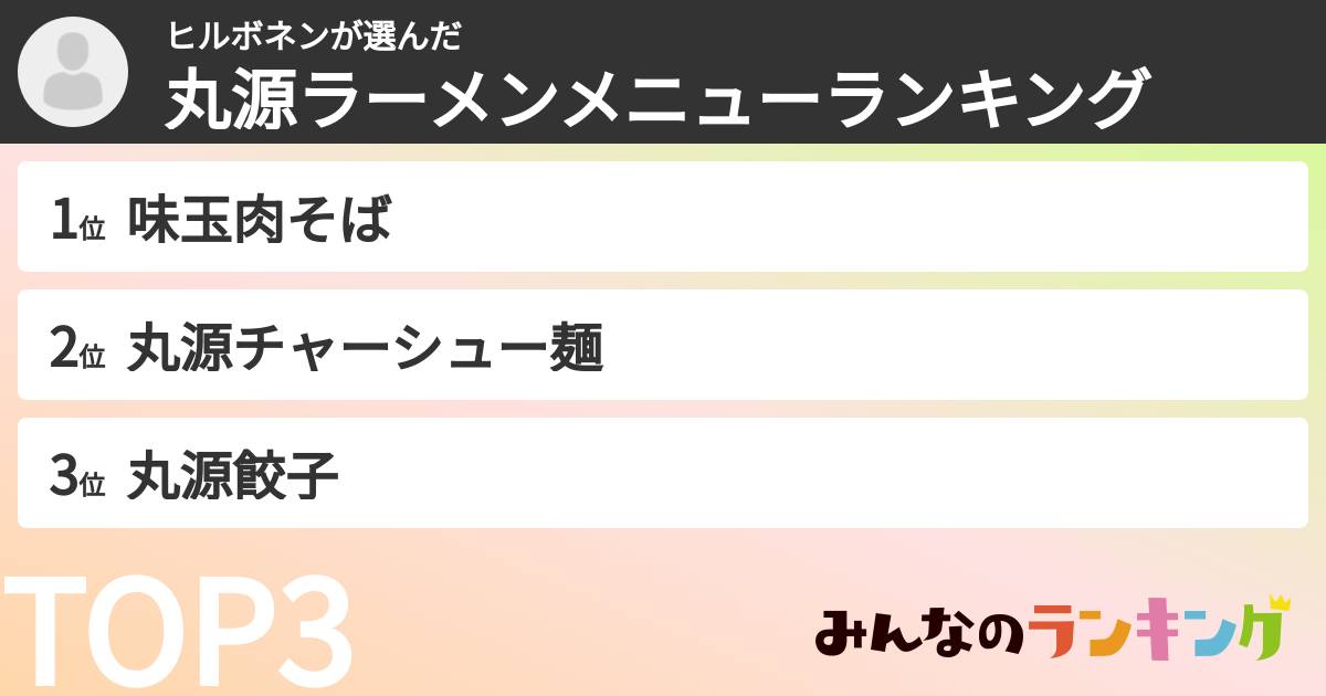 ヒルボネンさんの「丸源ラーメンメニューランキング」