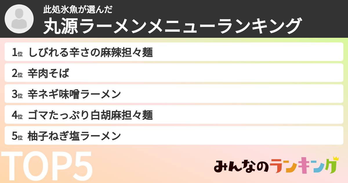 此処氷魚さんの「丸源ラーメンメニューランキング」