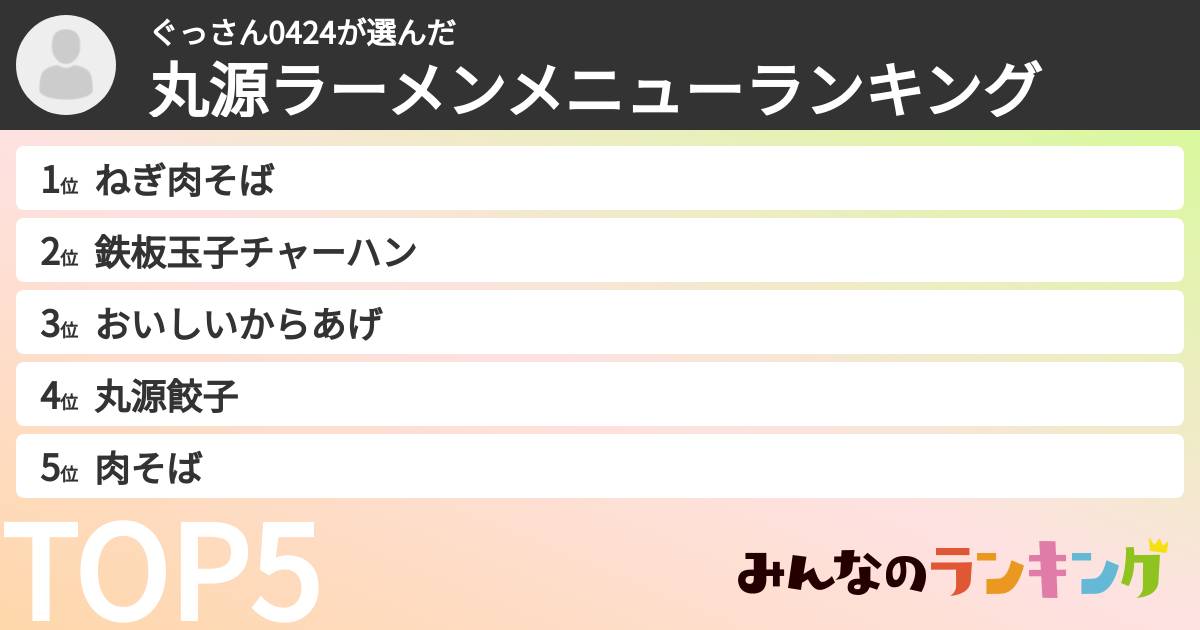 ぐっさん0424さんの「丸源ラーメンメニューランキング」