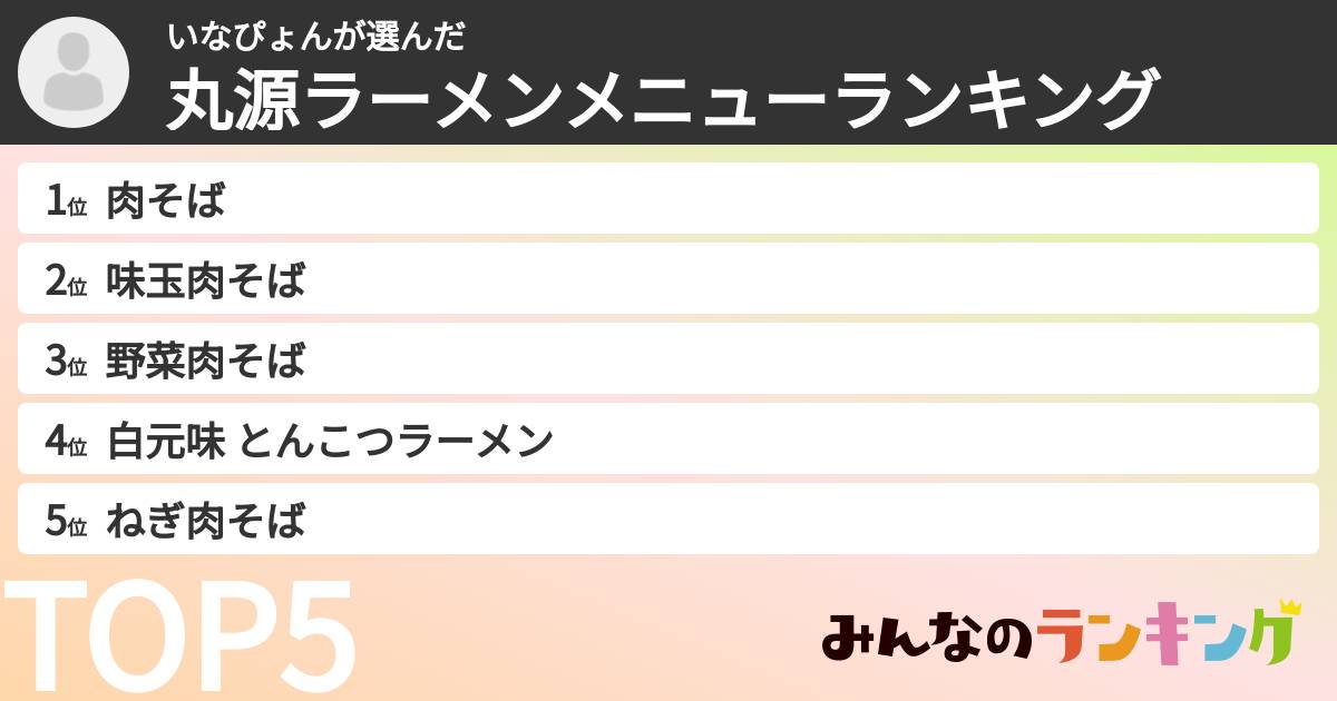 いなぴょんさんの「丸源ラーメンメニューランキング」