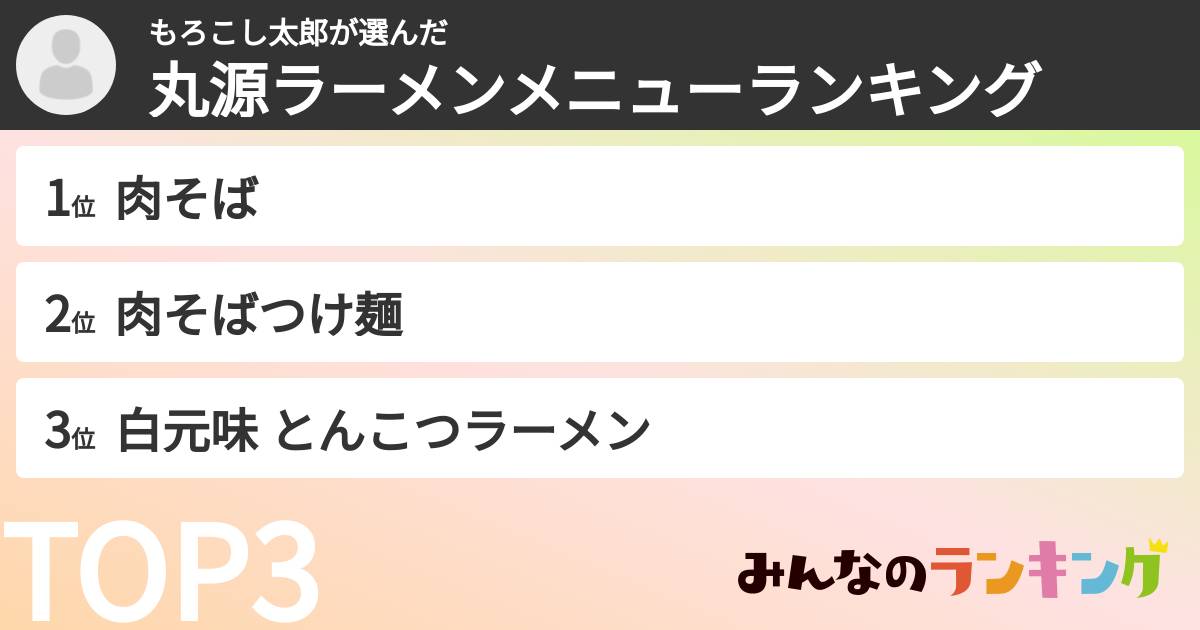 もろこし太郎さんの「丸源ラーメンメニューランキング」