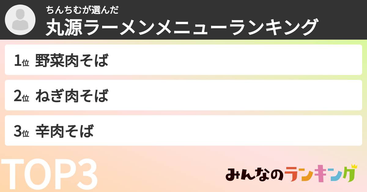 ちんちむさんの「丸源ラーメンメニューランキング」