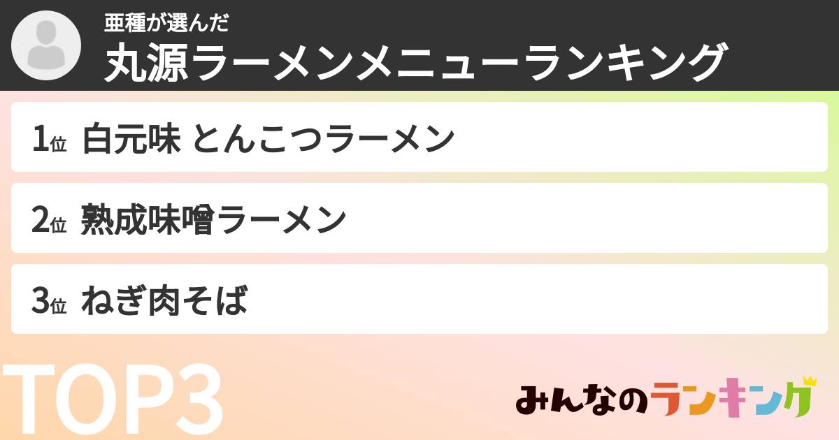 亜種さんの「丸源ラーメンメニューランキング」