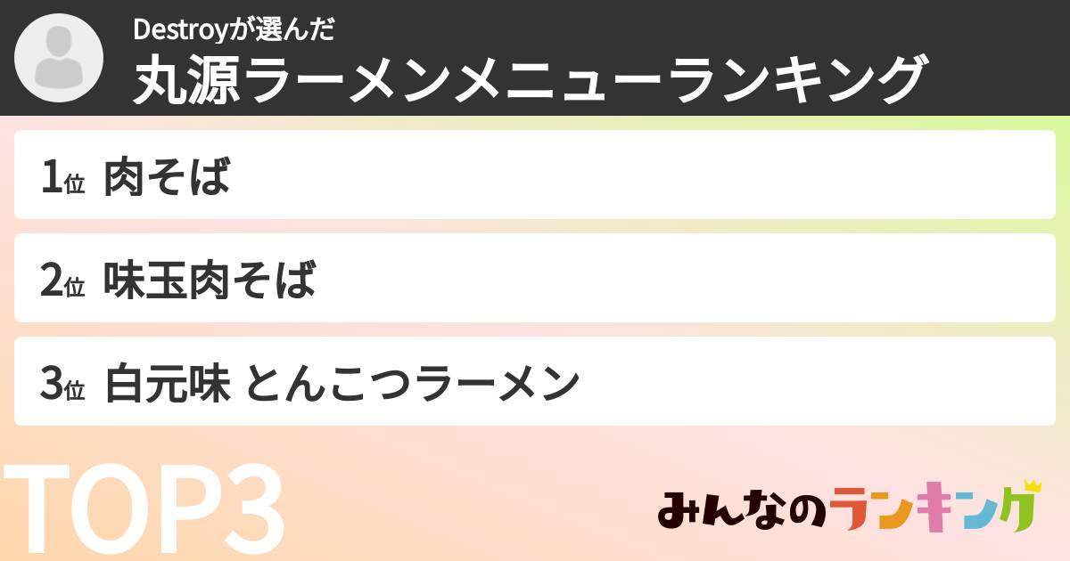 Destroyさんの「丸源ラーメンメニューランキング」