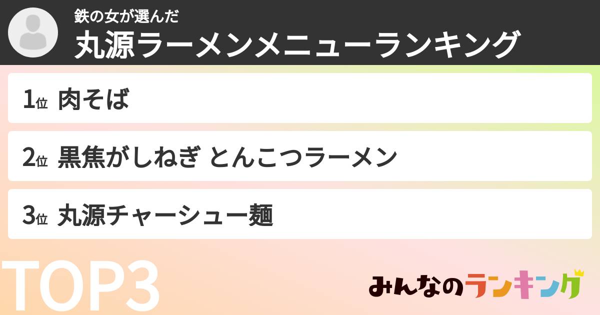 鉄の女さんの「丸源ラーメンメニューランキング」