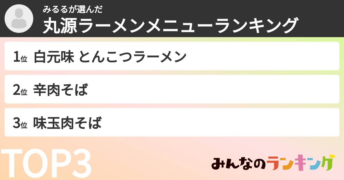 みるるさんの「丸源ラーメンメニューランキング」