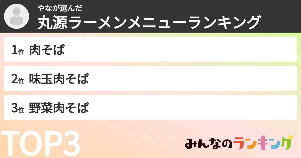 やなさんの「丸源ラーメンメニューランキング」
