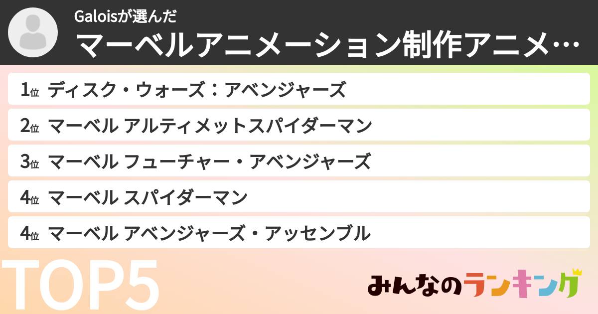 Galoisさんの「マーベルアニメーション制作アニメランキング」