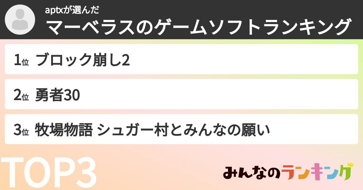 aptxさんの「マーベラスのゲームソフトランキング」