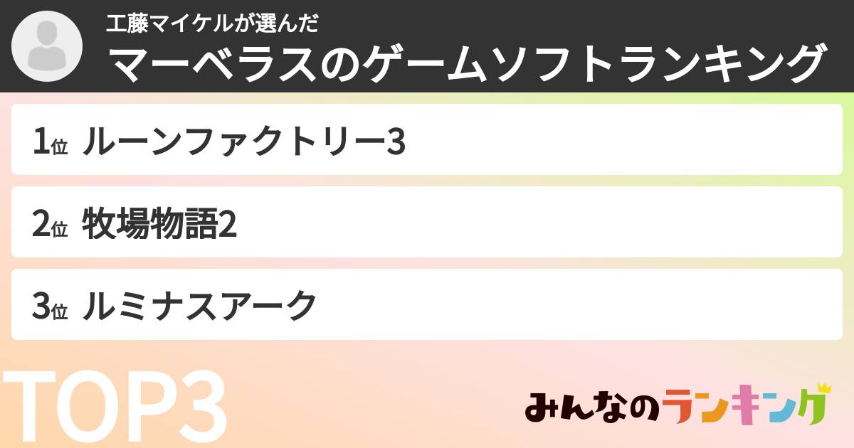 工藤マイケルさんの「マーベラスのゲームソフトランキング」