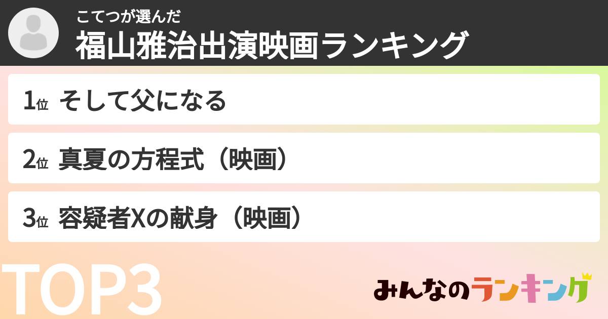 こてつさんの「福山雅治出演映画ランキング」