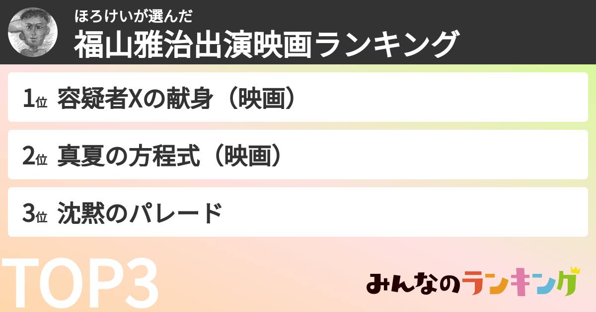 ほろけいさんの「福山雅治出演映画ランキング」