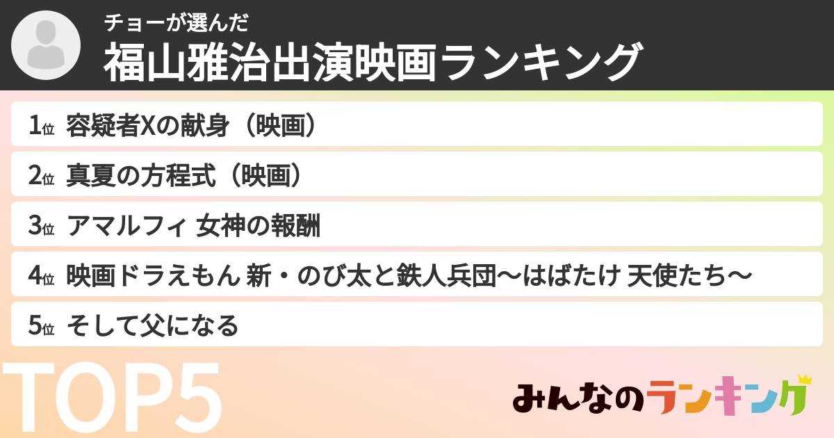 チョーさんの「福山雅治出演映画ランキング」