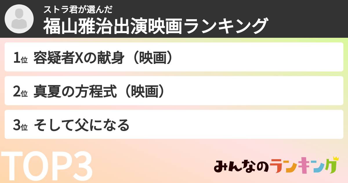 ストラ君さんの「福山雅治出演映画ランキング」