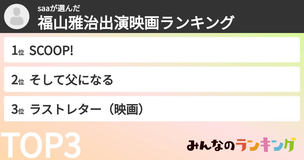 saaさんの「福山雅治出演映画ランキング」
