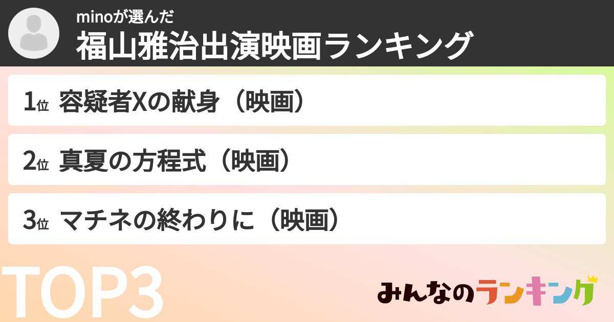 minoさんの「福山雅治出演映画ランキング」
