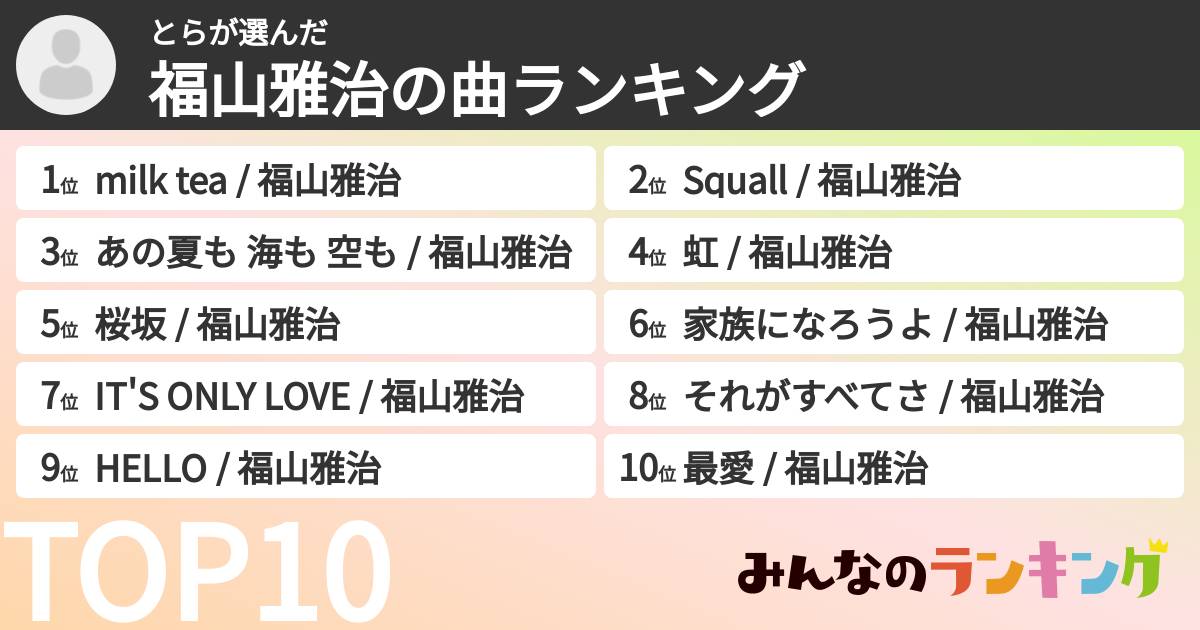 とらさんの「福山雅治の曲ランキング」