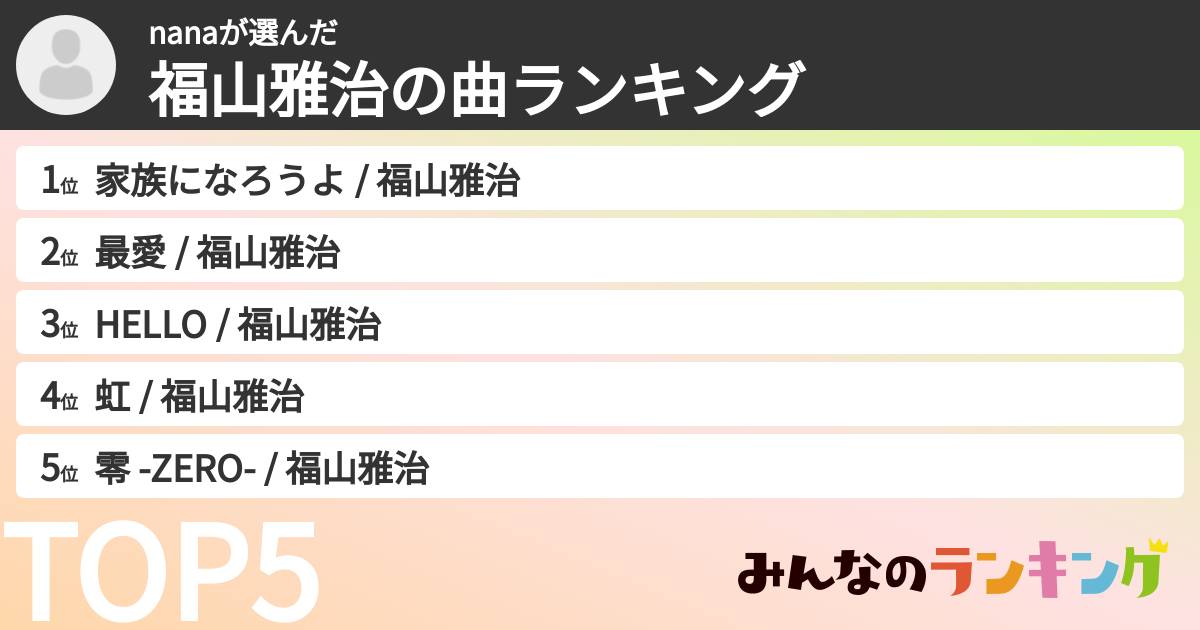 nanaさんの「福山雅治の曲ランキング」