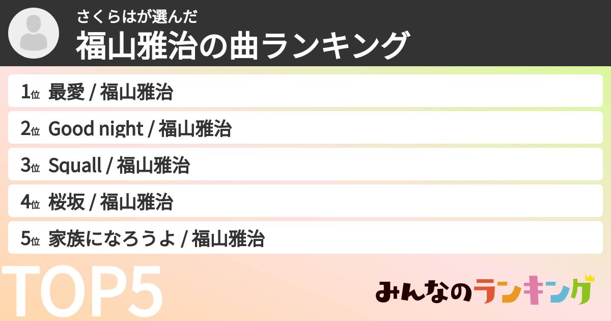 さくらはさんの「福山雅治の曲ランキング」