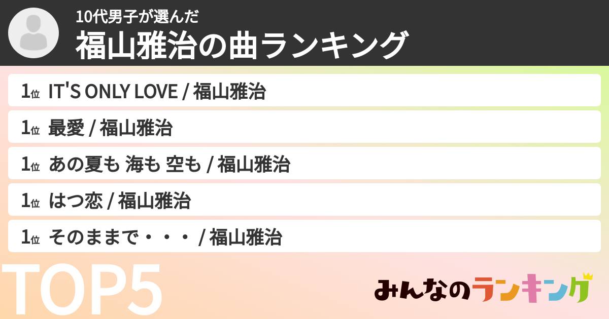 10代男子さんの「福山雅治の曲ランキング」