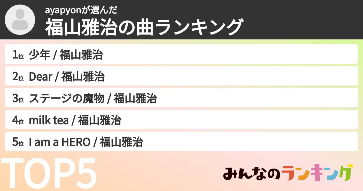 ayapyonさんの「福山雅治の曲ランキング」