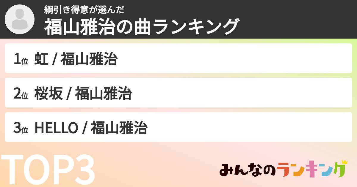 綱引き得意さんの「福山雅治の曲ランキング」
