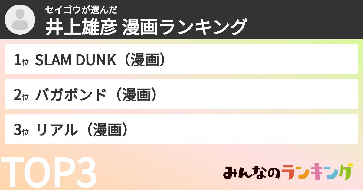 セイゴウさんの「井上雄彦 漫画ランキング」