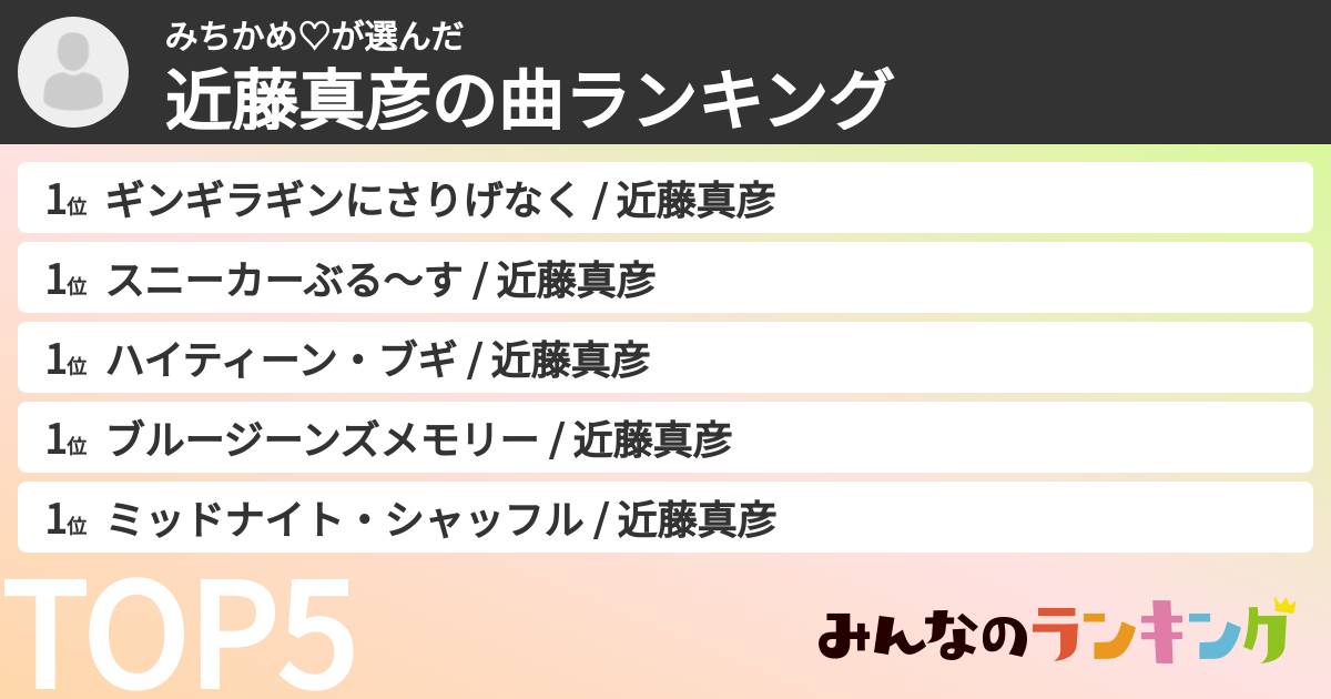 みちかめ♡さんの「近藤真彦の曲ランキング」